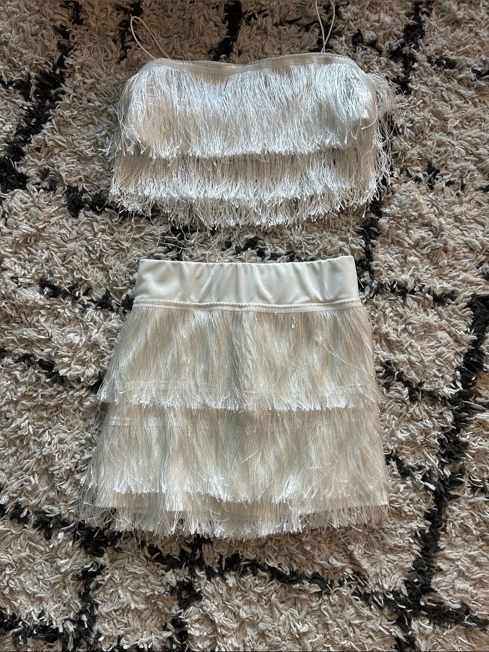 SHEIN White Tiered Fringe Mini Skirt
